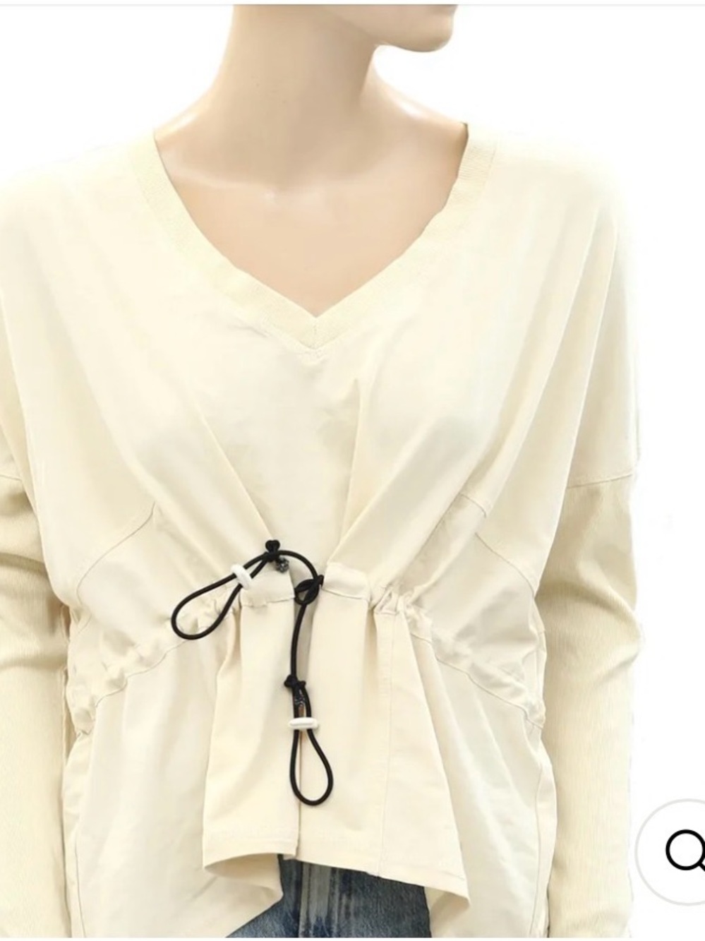 Free People Cream V-Neck Drawstring Tunic